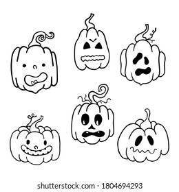 Set pumpkin on white background. Happy Halloween holiday. Vector illustrasion.