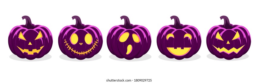 Juego de calabaza sobre fondo blanco. para la fiesta de Halloween. vector