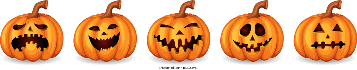 Set pumpkin on white background. Orange pumpkin with smile for your design for the holiday Halloween. Vector illustration.
