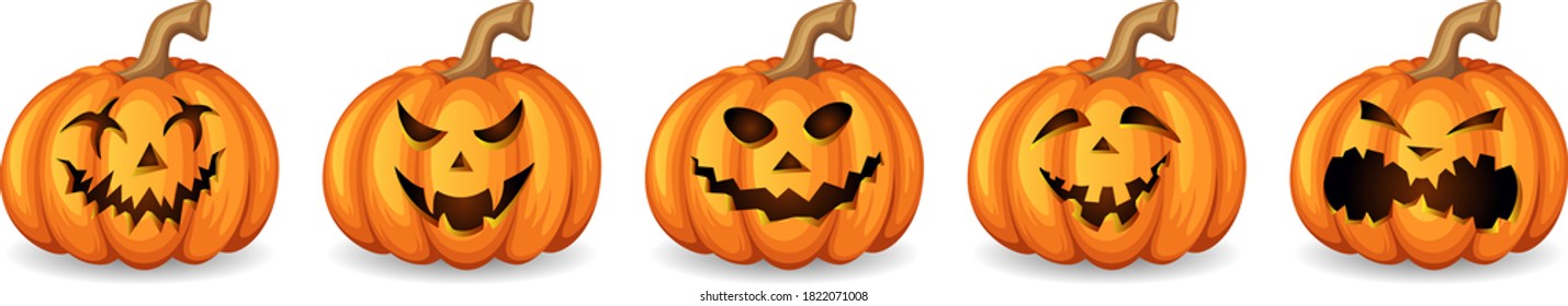Set pumpkin on white background. Orange pumpkin with smile for your design for the holiday Halloween. Vector illustration.