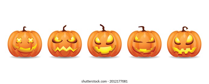 Ponga calabaza en el fondo blanco. Calabaza naranja con cara temible para tu diseño para la fiesta de Halloween. Ilustración vectorial.