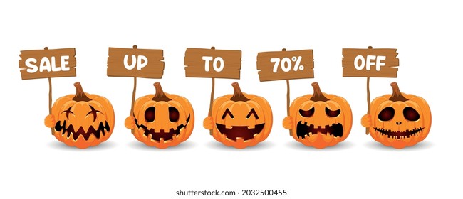 Set pumpkin on white background. The main symbol of the Happy Halloween holiday. Orange pumpkin with wooden boards and smile for your design for the holiday Halloween. Vector illustration.