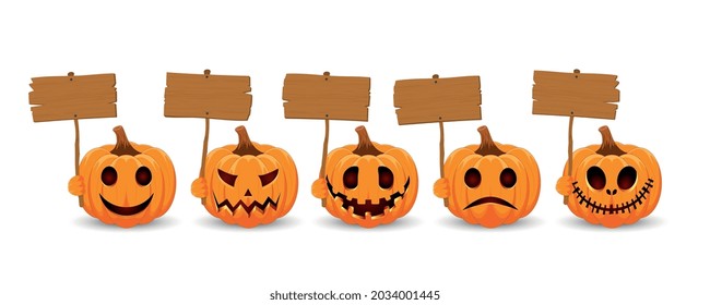 Set pumpkin on white background. The main symbol of the Happy Halloween holiday. Orange pumpkin with wooden boards and smile for your design for the holiday Halloween.