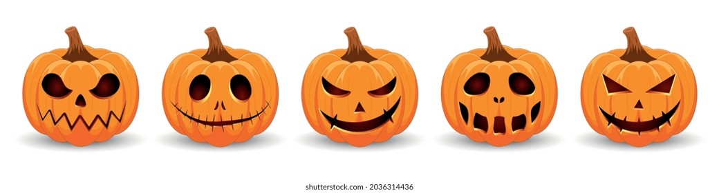 Set pumpkin on white background. The main symbol of the Happy Halloween holiday. Orange pumpkin with smile for your design for the holiday Halloween.