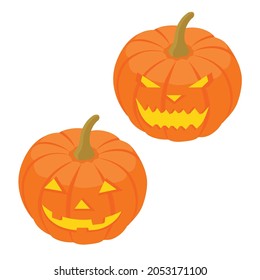 Set pumpkin on white background. Orange pumpkin with smile for your design for the holiday Halloween. Vector 
