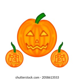 Set pumpkin on white background. Orange pumpkin with smile for your design for the holiday Halloween. Vector illustration.