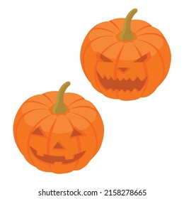 Set pumpkin on white background. Orange pumpkin with smile for your design for the holiday Halloween. Vector 