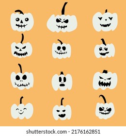 Ponga calabaza en el fondo blanco. Calabaza con sonrisa por tu diseño para la festividad de Halloween. Ilustración vectorial.