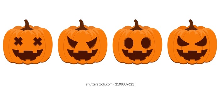 Set pumpkin on a white background. Orange pumpkin with a smile for your Halloween design. Vector illustration.