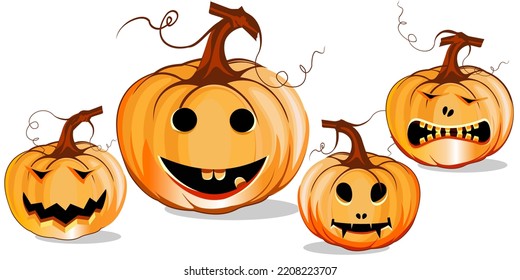 Set pumpkin on white background. Orange pumpkin with smile for your design for the holiday Halloween. Vector illustration.