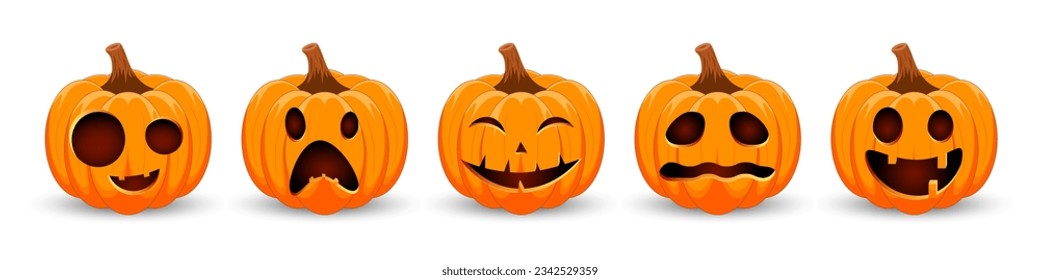 Set pumpkin on white background. The main symbol of the Happy Halloween holiday. Orange pumpkin with smile for your design for the holiday Halloween. Vector illustration.