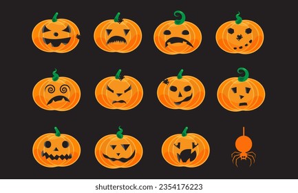 Set pumpkin on white background. Orange pumpkin