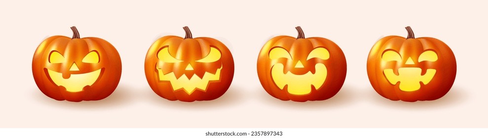 Set pumpkin on white background. Orange pumpkin with smile for your design for the holiday Halloween. Vector illustration.