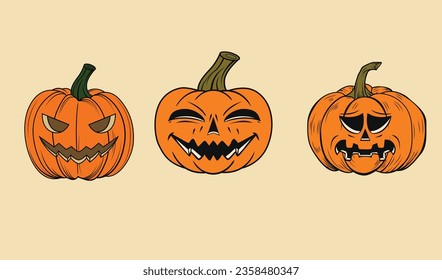 Ponga calabaza en el fondo blanco. Calabaza naranja con sonrisa para tu diseño para la fiesta de Halloween. Vector.