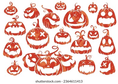 Set pumpkin on white background. The main symbol of the Happy Halloween holiday. Orange pumpkin with smile for your design for the holiday Halloween. Vector illustration.