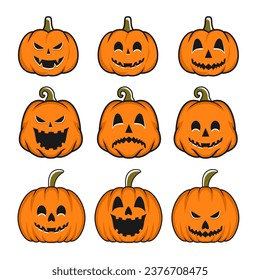 Ponga calabaza en el fondo blanco. Calabaza naranja con sonrisa para tu diseño para la fiesta de Halloween. Ilustración vectorial.