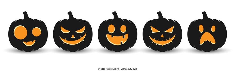 Set pumpkin on white background. The main symbol of the Happy Halloween holiday. Orange pumpkin with smile for your design for the holiday Halloween. Vector illustration.