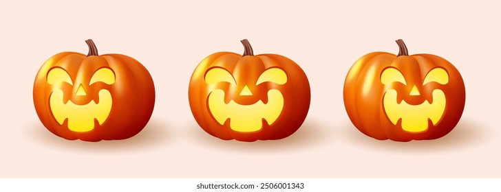 Set pumpkin on white background. Orange pumpkin with smile for your design for the holiday Halloween. Vector illustration.