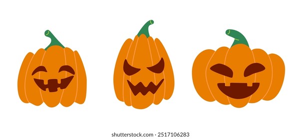 Set pumpkin on white background. Orange pumpkin with smile for your design for holiday Halloween. Vector illustration