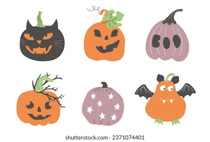 Set pumpkin on white background.Vector illustration in style flat