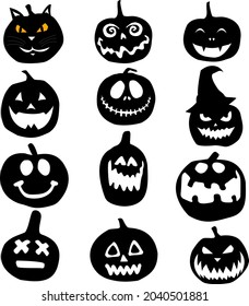 Set of pumpkin silhouette icons on a white background