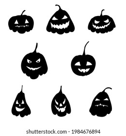 set of pumpkin silhouettes with eyes, Halloween. vector isolated on a white background.