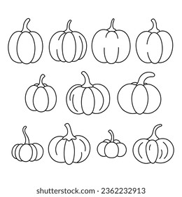 Conjunto de siluetas de calabaza. Ilustración vectorial, Halloween tradicional