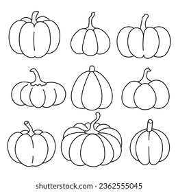 Set of pumpkin silhouettes. Vector illustration, Halloween traditional