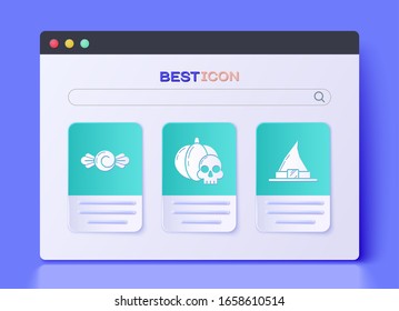 Set Pumpkin and skull , Candy  and Witch hat  icon. Vector