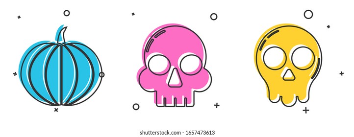 Set Pumpkin , Skull  and Skull  icon. Vector
