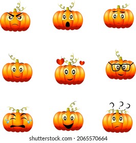 A set with pumpkin smileys on a white background, each on a separate layer