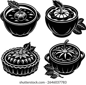 A set of pumpkin soup silhouettes