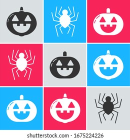 Set Pumpkin , Spider und Kürbis Symbol. Vektorillustration