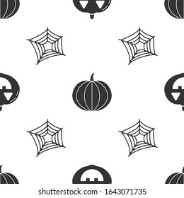 Set Pumpkin , Pumpkin  and Spider web  on seamless pattern. Vector
