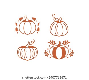 set of pumpkin thanksgiving autumn fall season vegetables harvest with leaves vector design icon collections