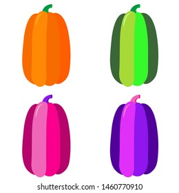 Set pumpkin in trend colors. Halloween element. Drawing for menu, catalog, restaurant, cartoon, game, kitchen. Vector illustration