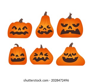 Set of Pumpkin with various shape and emotion on white background.