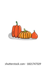 Set of Pumpkins, Cute Minimalist Pumpkin Decoration Drawing On White Background