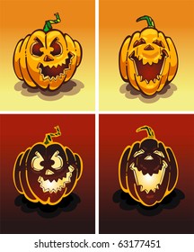 Set of pumpkins, day and night, on Halloween.