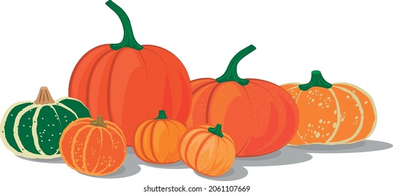 Set of pumpkins for decoration in pretty halloween of different sizes