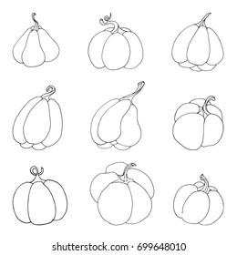 Set of pumpkins of different shapes