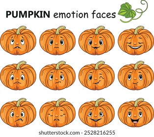 Set of pumpkins emotion faces. Vector
