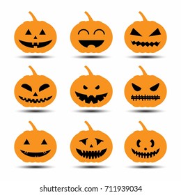 Set of pumpkins emotion icon for Halloween. Vector illustration