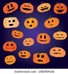 Set of pumpkins faces for halloween