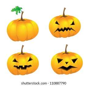 Set of pumpkins with faces for Halloween, isolated, vector illustration