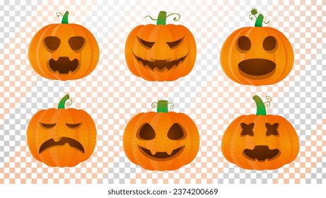 Set Pumpkins Flat Design Spooky Halloween Haliday Premium Vector