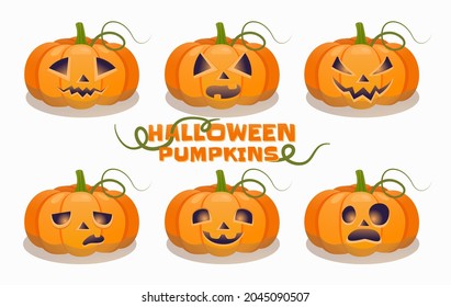 Set pumpkins with funny faces for Halloween