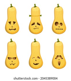 Set pumpkins with funny faces for Halloween