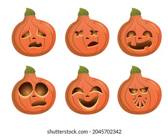 Set pumpkins with funny faces for Halloween