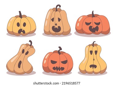 Set de calabazas para Halloween. Calabazas para halloween. Calabazas de dibujos animados.